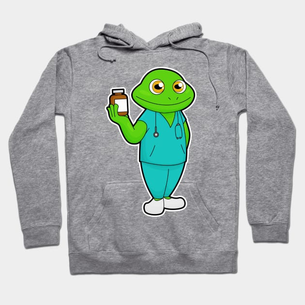 Frog as Nurse with Medicine & Stethoscope Hoodie by Markus Schnabel